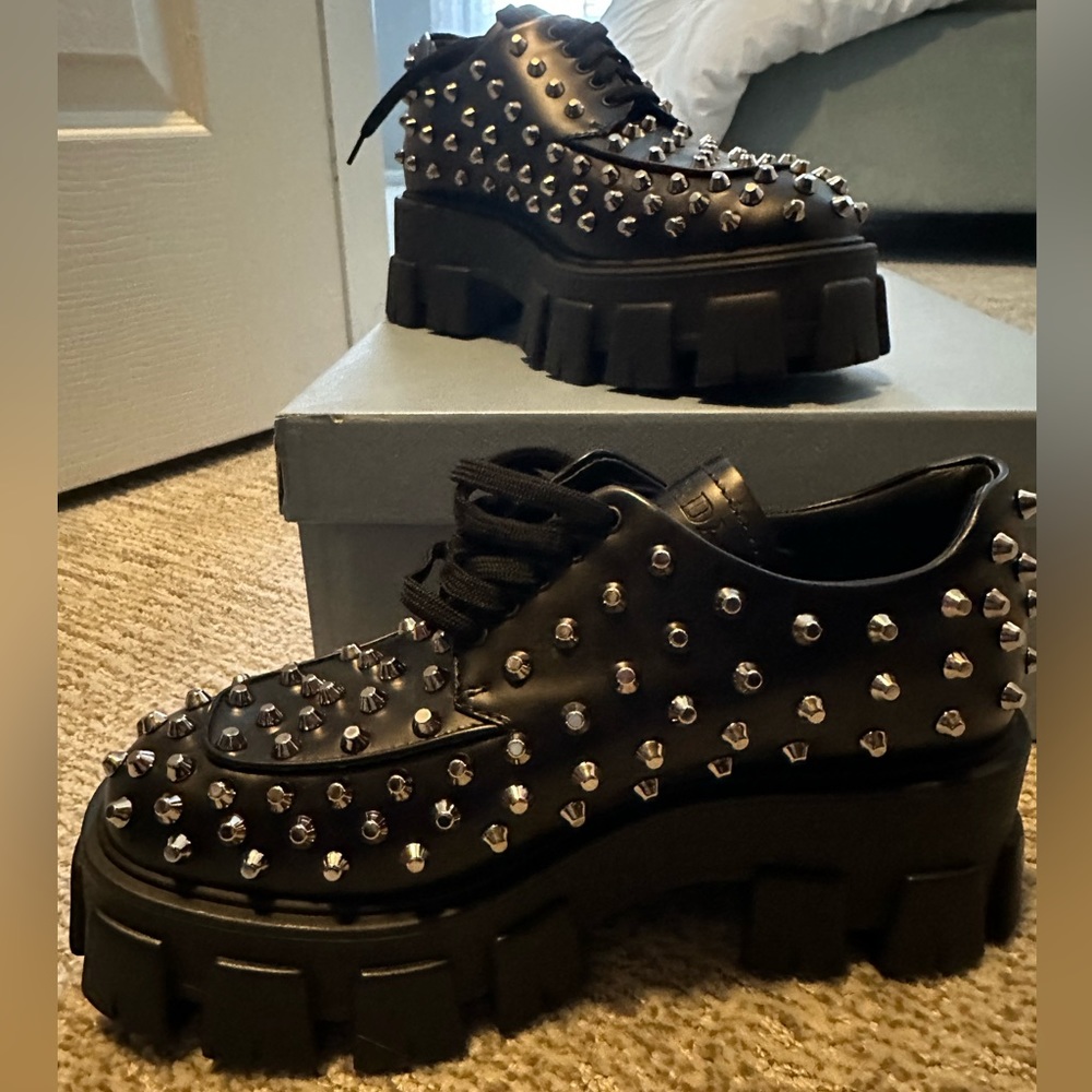 Prada Monolith Lace Up Loafers